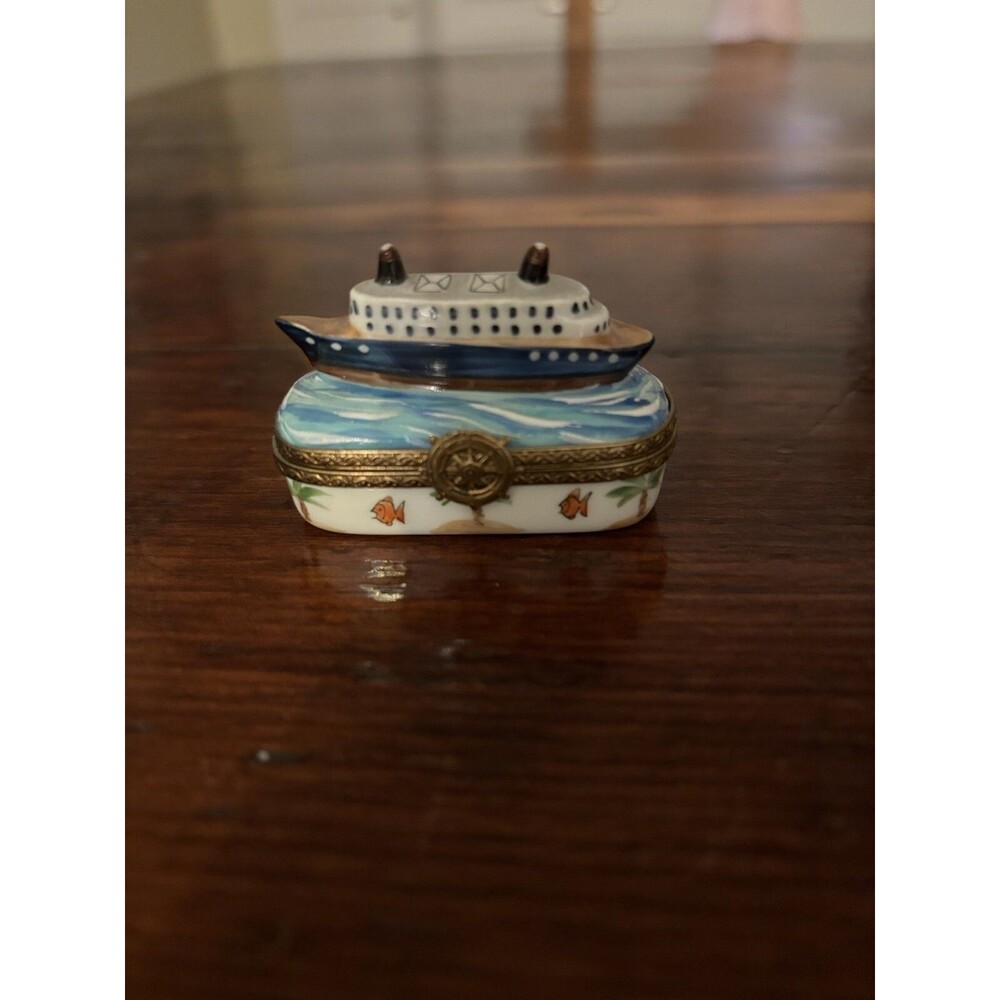 Limoges Hand Painted Hinged Trinket Box Transatlantic Boat
